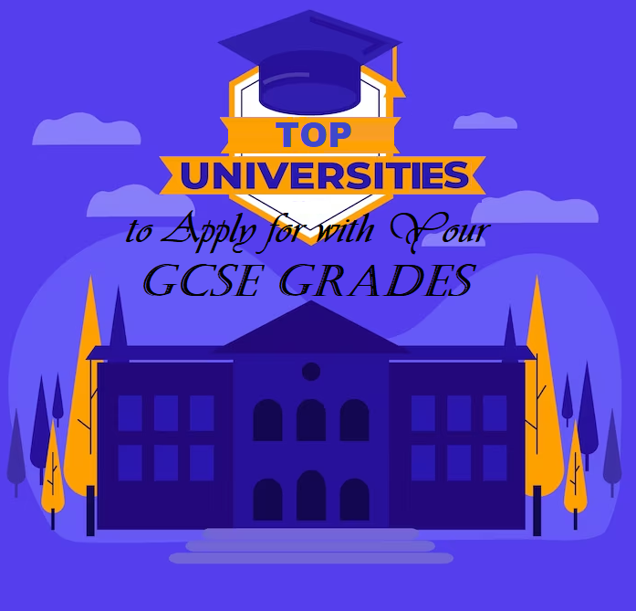 Banner with clipart image of a University and “Top Universities to Apply for with your GCSE Grades” written on top.